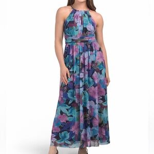 London Times Blue and Purple Floral Maxi Dress